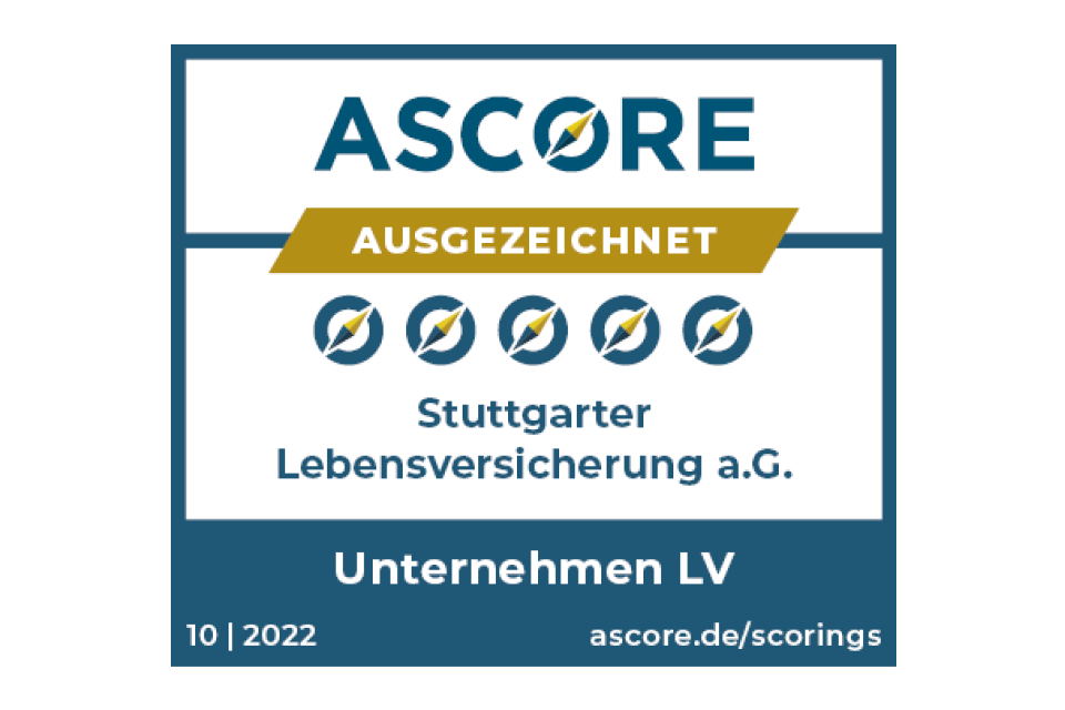Ascore-Siegel mit Prädikat "Ausgezeichnet" für Die Stuttgarter Lebensversicherung a. G.