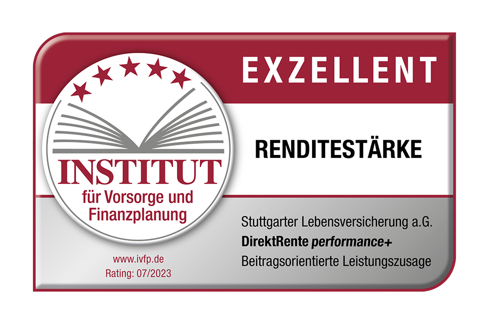 IVFP-Siegel mit dem Prädikat "exzellent" im Bereich der Rendite für Die Stuttgarter DirektRente performance+.