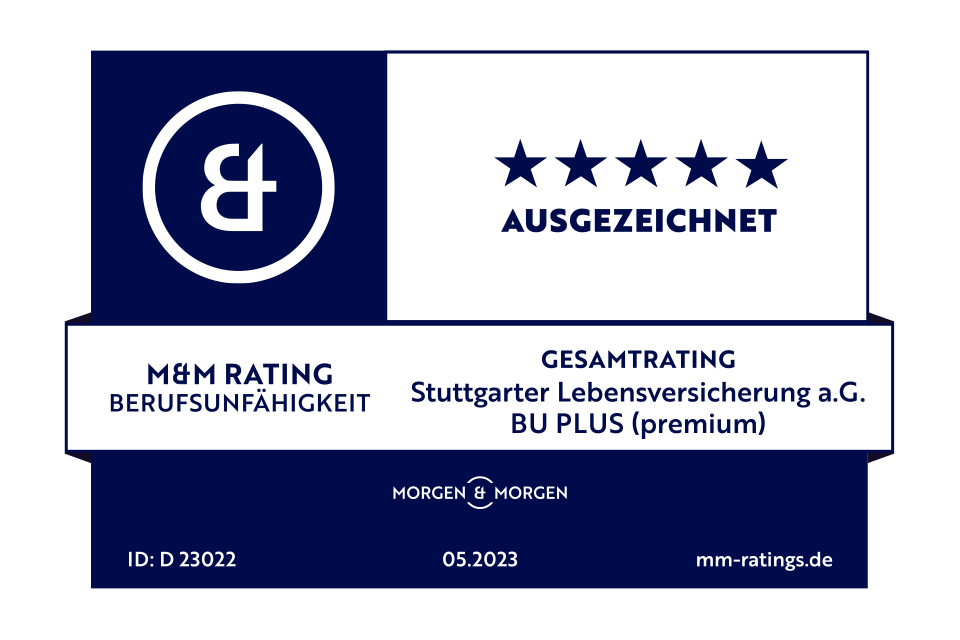 M&M Rating-Siegel mit Prädikat "Ausgezeichnet" im Gesamtrating für die BU PLUS der Stuttgarter.