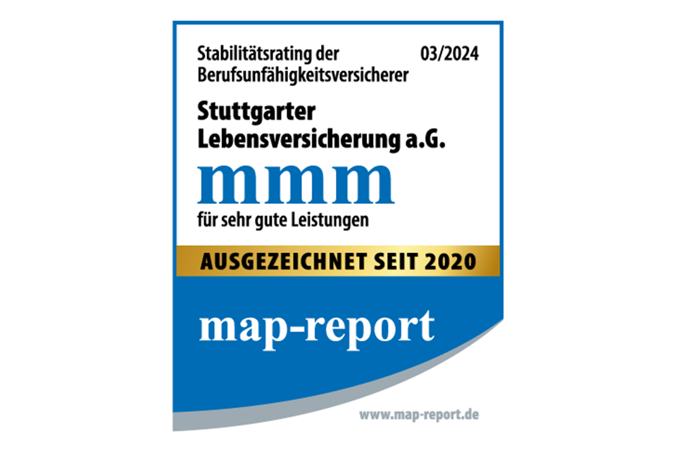 map-Report-Siegel für sehr gute Leistungen beim Stabilitätsrating der Berufsunfähigkeitsversicherer